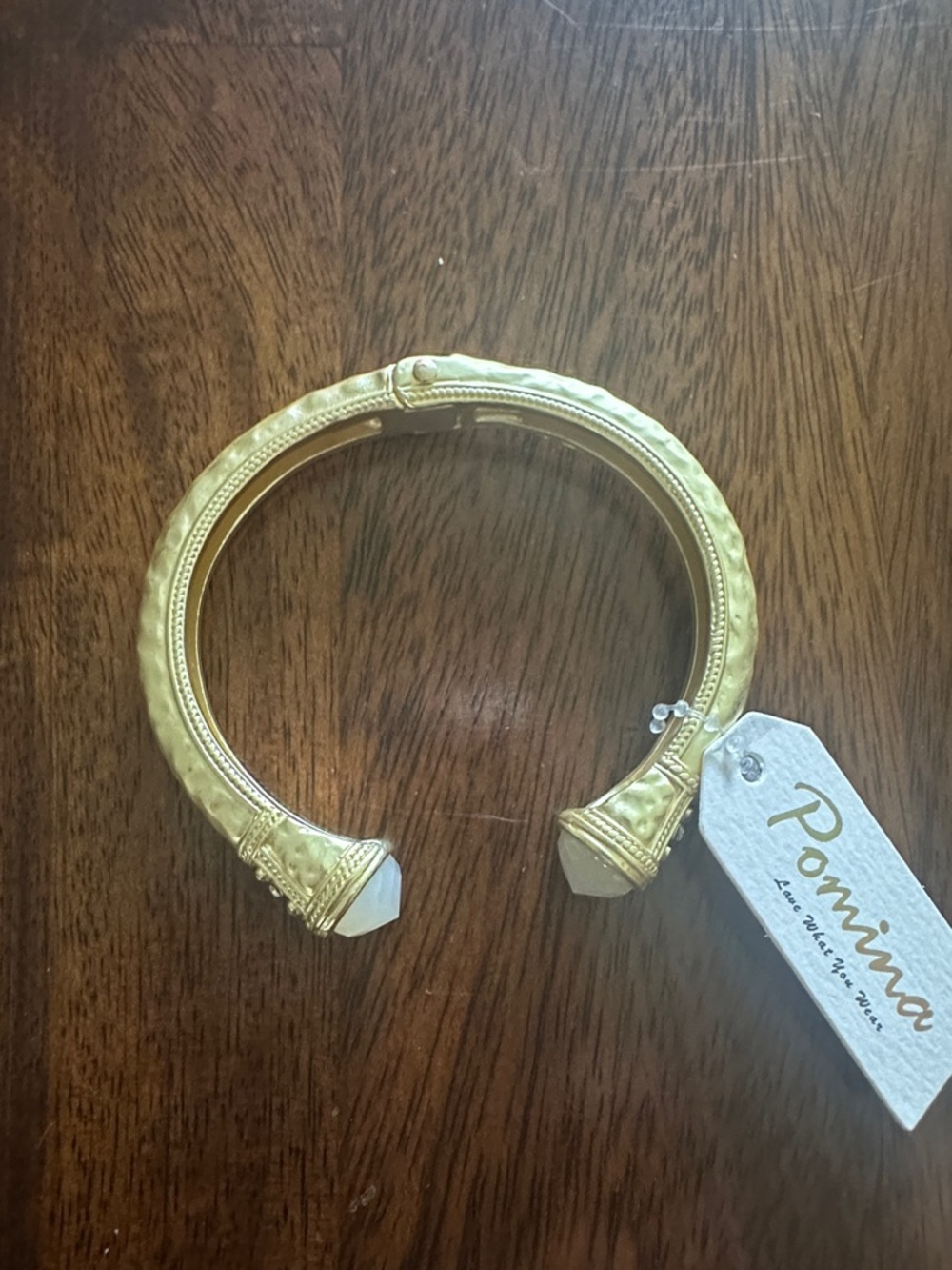 Gold-Tone Open Cuff Bracelet - White Stone Accents